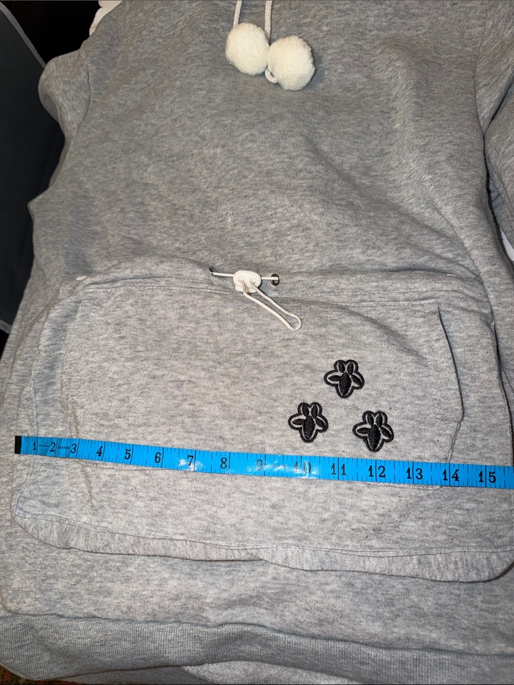 Pet Carrier: Hoodie & Kangaroo Pouch, Fleece Lined, Interior Zip Supply Pocket - Picture 11 of 12